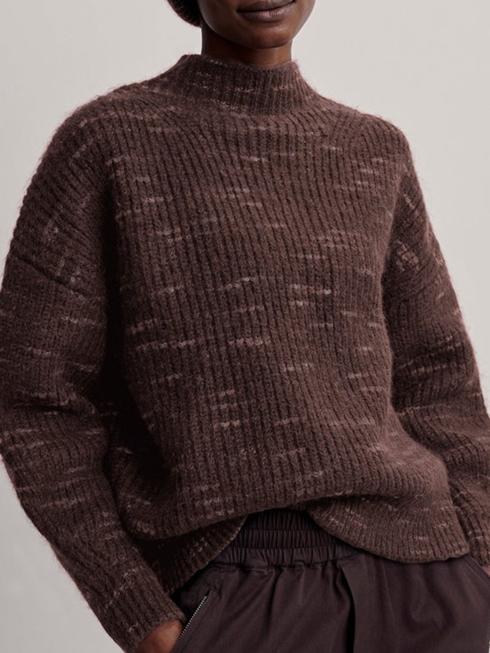 Varley Albion Knit Long Sleeve Sweater - Marled Brown Flecked - Medium